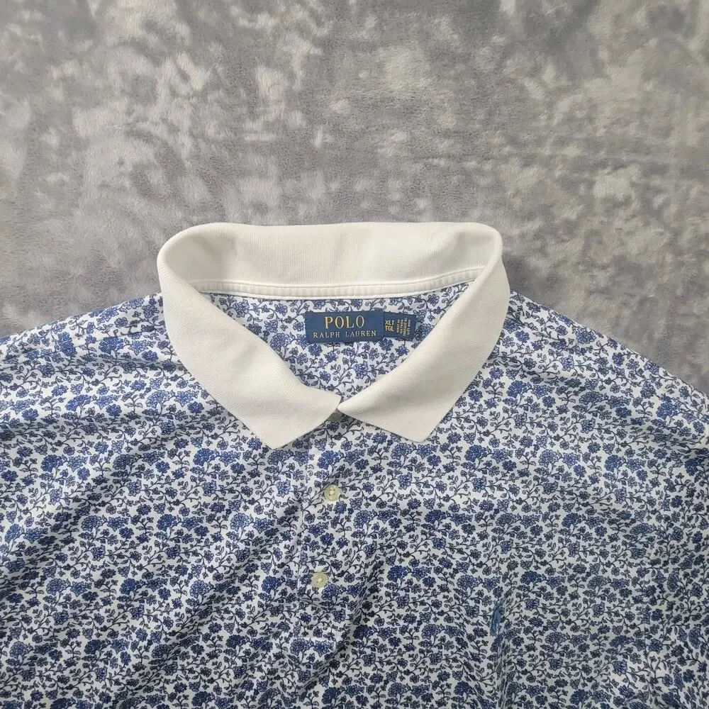 Polo Ralph Lauren Mens XLT Short Sleeve Floral Polo Shirt Blue